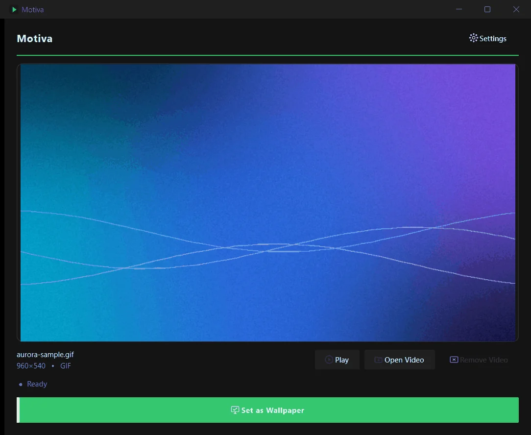 Motiva in the Dark Onyx theme with a black interface and a green accent.